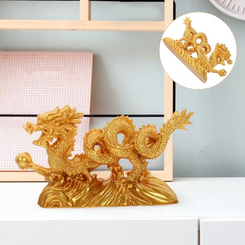 Statue dragon en résine décorative rétro, figurine compacte stable pour cabinet maison - 7