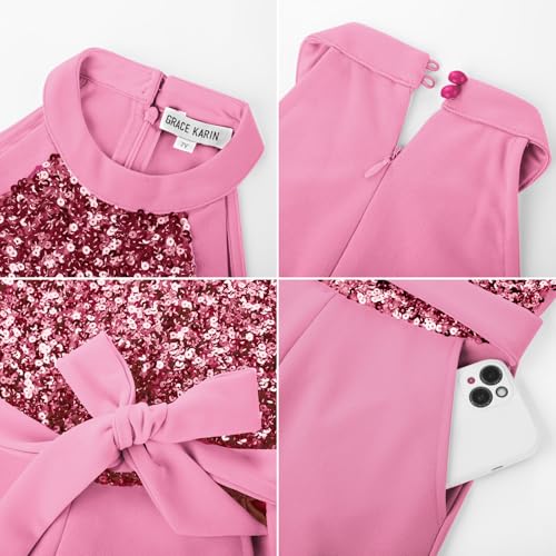 GRACE KARIN Pink Sequin Jumpsuit Girls Size 10-12 Formal Shinny Party Special Occasion Romper Jumpsuit