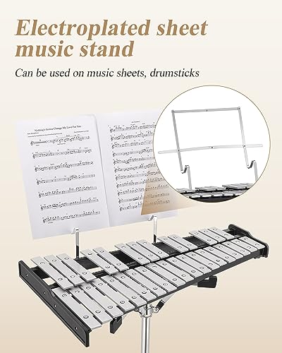 Image of Eastar Advanced 32 Note Glockenspiel Xylophone Bell Kit Beginner Students, Percussion Kit with 8'' Drum Practice Pad, Adjustable Stand, Glockenspiel Stick, Drum Sticks and Carrying Bag