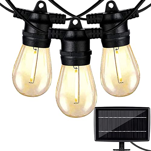Solar Outdoor String Lights - Waterproof Patio Lights Outdoor with Remote Control - Hanging 15 Vintage Dimmable 1W LED Bulbs Backyard Porch Bistro Garden Party Lighting String Lights