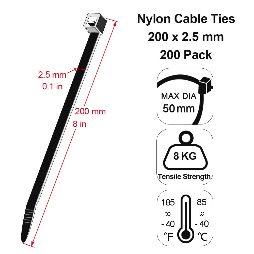 MgcTolBox Brown Cable Ties 8", Small Zip Ties, Self Locking Nylon Cable Ties, Plastic Tie Wraps Perfect for Garden, Home, Office | 200 x 2.5 mm | Brown | 200 Pack - Image 2