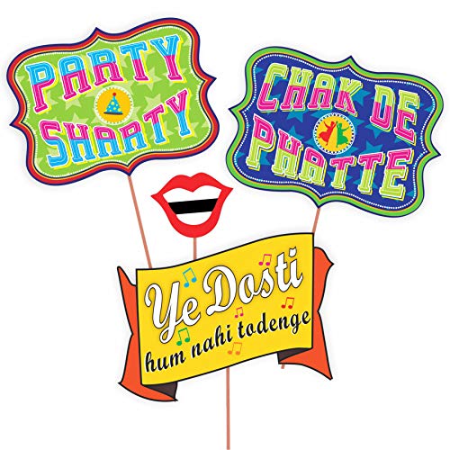 Image of Wobbox All Occasion Indian Family Photo Booth Party Props (18 Pieces) & TM Desi Indian Style Desi Wedding Photo Booth Party Props