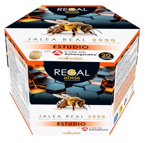 NOVADIET - REGAL ABEJAS ESTUDIO con Jalea real, Ashwagandha Ecológica, Colina, Vitaminas B6, B12 i B5 - Suplemento para Estudiantes y Opositores - Mejora la Memoria y Concentración - Envase de 20 vial