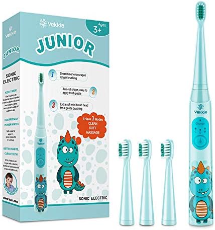 Vekkia Dragon Lord Sonic Rechargeable Kids Electric Toothbrush, 3 Modes with Memory, Fun & Easy Cleaning, 31000 Strokes, IPX7 Waterproof, 2-Min Timer for Age 3+, 4 Soft Bristles