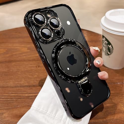 Image of Magnetic Ring Case for iPhone 16 Pro Max Case Kickstand Compatible with MagSafe Built-in Camera Lens Protector Shockproof Phone Case for iPhone 16 ProMax 6.9 inch -Black