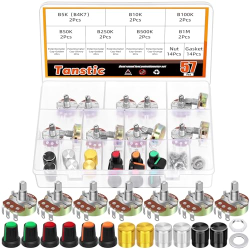 Tanstic 14Pcs WH138 Guitar Potentiometer B1K-B1M Split Shaft Potentiometer with knob