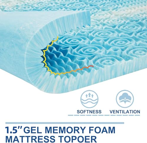 Image of SINWEEK Mattress Topper 5-Zone Memory Foam Mattress Topper Pressure Relieve Soft Mattress Pad, CertiPUR-US Certified, 1.5 Inch Twin XL Size, Blue