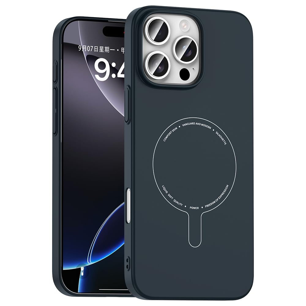 Zore Apple ile uyumlu iPhone 16 Pro Kılıf M-Safe Şarj Özellikli Kamera Korumalı Zore Elio Sert PC Kapak Lacivert