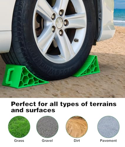 Image of PAHTTO Wheel Chocks 4 Pack, RV Chocks with Handles for RV Trailer Camper Car Truck, Wheel Block Stopper for Tire, Strong RV Wheel Chocks Hexagonal Honeycomb Structure, RV Trailer Accessories, Green