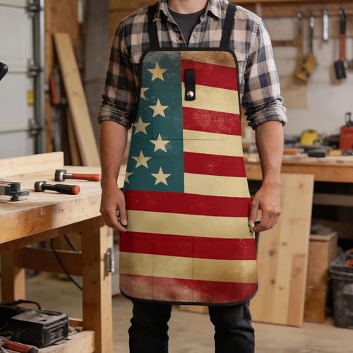 Delantal de trabajo con bandera Vintage USA y 8 bolsillos miniatura 5