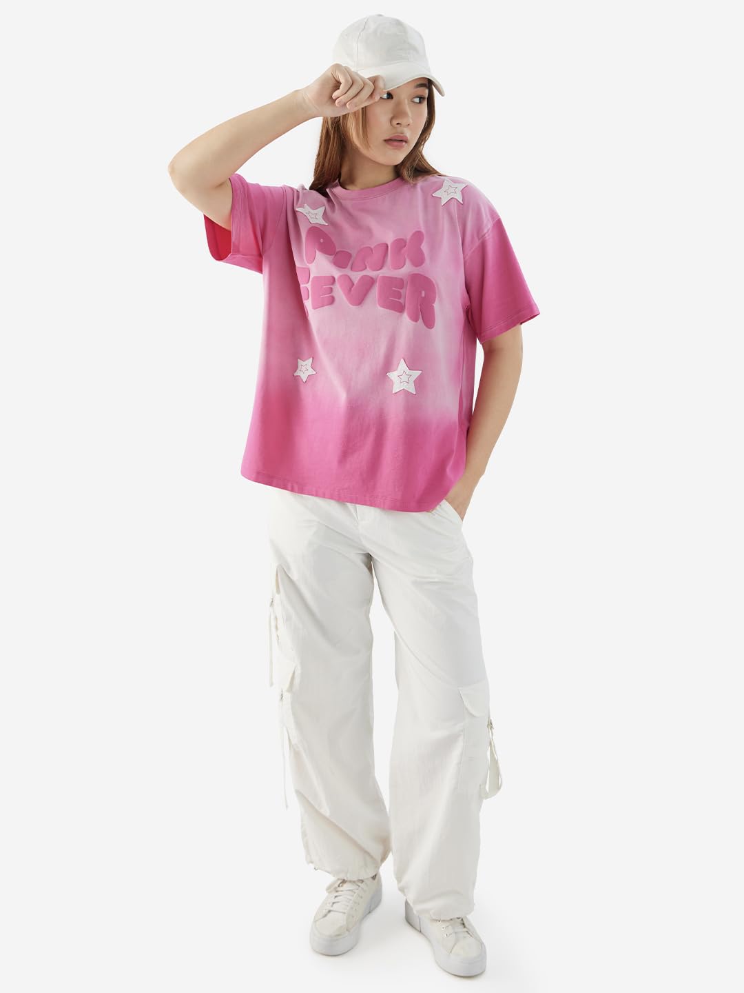 The Souled Store Pink Fever - Camiseta de manga corta para mujer y niña, cuello redondo, estampado de algodón rosa