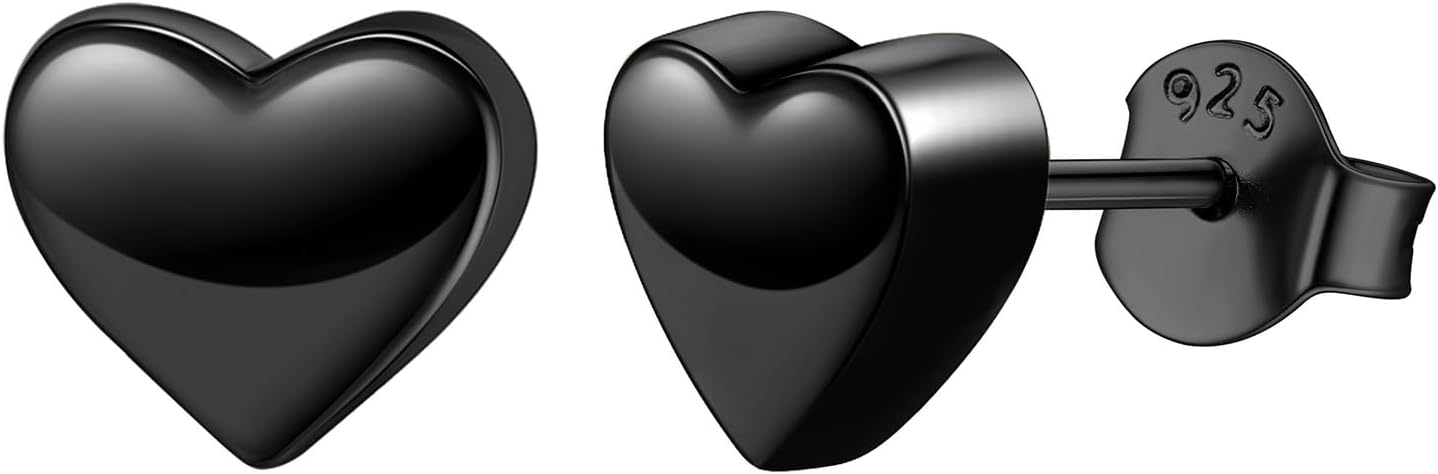 ChicSilver Hypoallergenic 925 Sterling Silver Stud Earrings, Dainty Simple Heart/Star/Moon/Lightning/Sun Earrings for Women (with Gift Box)