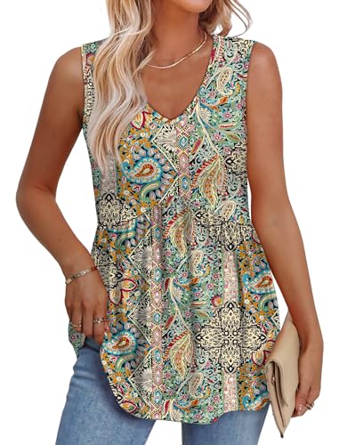 Image of OFEEFAN Womens Tank Tops 2025 Flowy Peplum Tops for Women Dressy Sleeveless V Neck Babydoll Tank Tops