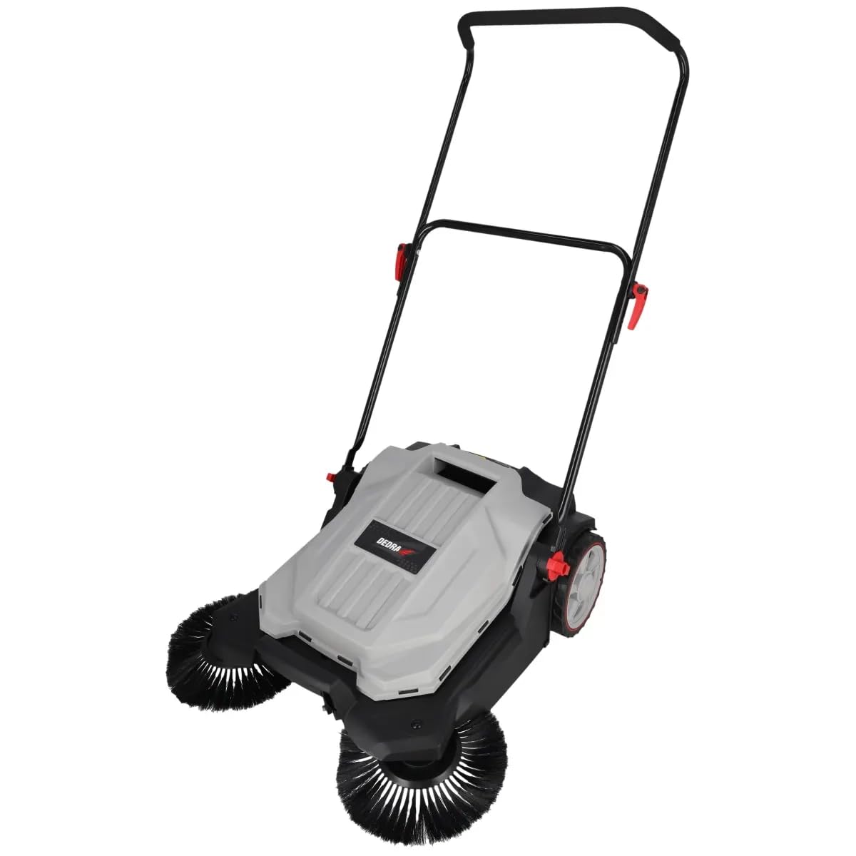 DEDRA Spazzatrice a mano, 3 spazzole, larghezza spazzatrice 650 mm, contenitore 18 l, capacità: 2600 m2/ora, manubrio regolabile, ruote robuste, impugnatura ergonomica
