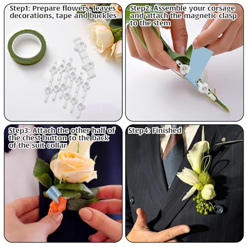 Image of 15Pairs Boutonniere Pins Floral Boutonniere Magnets Decorations, Transparent Corsage Pins Brooches Decors Magnetic Boutonniere Clips, Boutonniere Magnets Supplies for Wedding Bride Groomsmen Decors