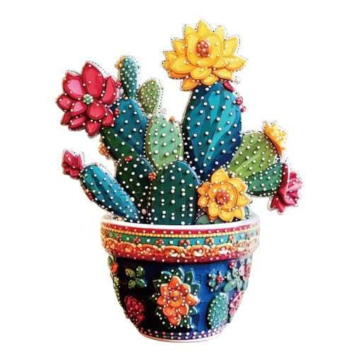 Arte de puzle de madera en forma de cactus florecido con acabado artesanal