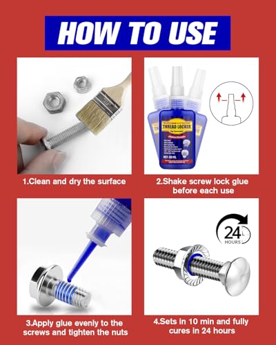 Image of Thread Lock Blue, Threadlocker Medium Strength, Thread Locker for Nuts, Bolts, Fasteners and Metals, Anaerobic Curing Screw Glue to Prevent Loosening (Blue (Removable))
