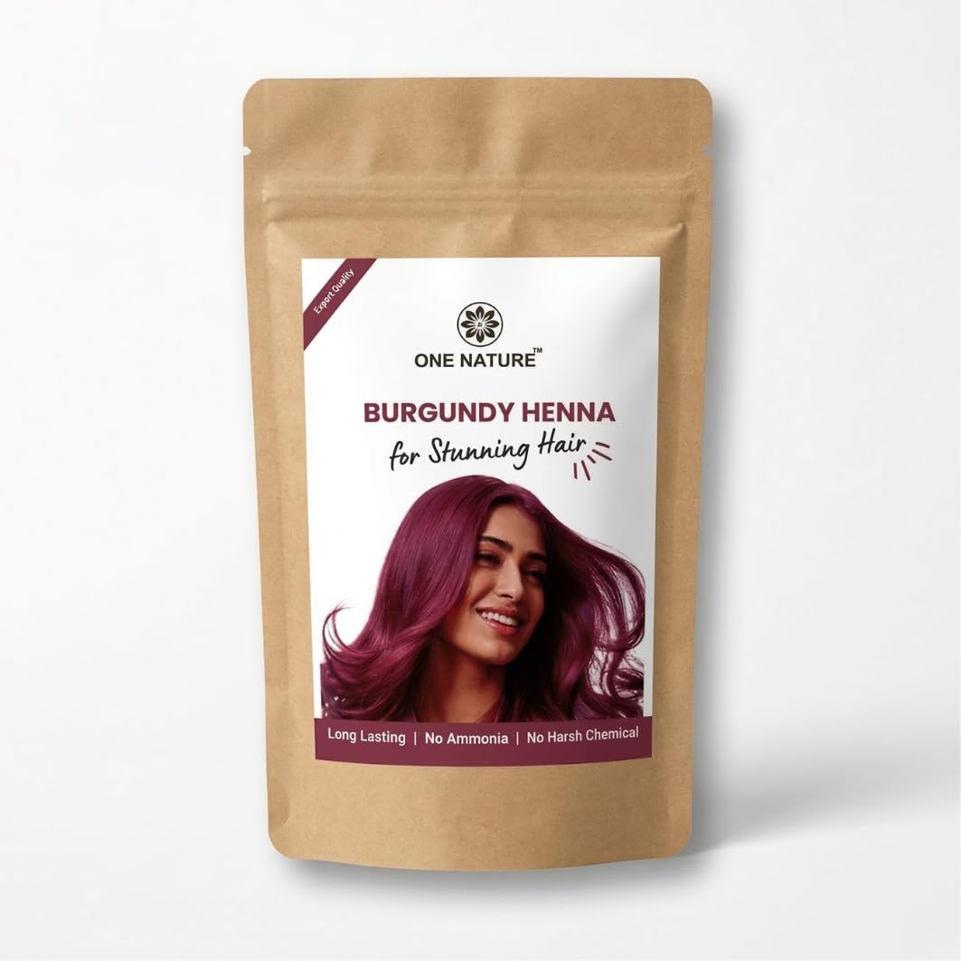 One Nature Burgundy Henna Hair Colour | Natural Herbal Hair Dye with Amla, Reetha, Shikakai & Bhringraj | Long-Lasting Burgundy Shade | 100 g | Natural Hair Colour for Men & Women-picture-50