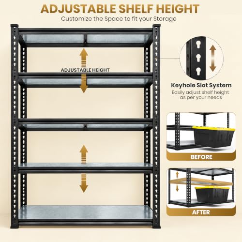 Image of JD FRESH 5 Tier Multipurpose Metal Storage Rack /GI Steel Shelf Boltless Rack with Stiffener /72x36x24 inch Adjustable Standing Shelves Unit /175kg Load Per Shelf /Storage Rack for Shop /Garage (Black)