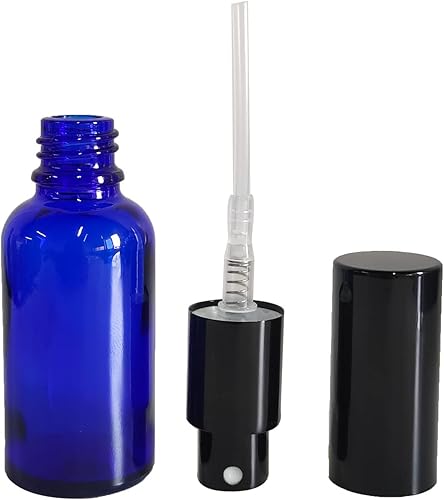 Miniatura 7 de Paquete de 12 botellas de vidrio azul de 1 onza para aceites esenciales, botella pequeña de espray de niebla fina, recargable para perfumes, viajes,