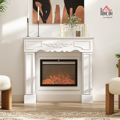 Image of HOMCOM Baroque Fireplace Mantel, Freestanding Fireplace Surround with Leg for Electric Fireplaces, 43.3 inch W x 39.8 inch H, White