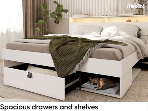MEBLINI Funktionsbett 180x200 SMARTEE mit Lattenrost aus Holz - Schrankbett mit LED - Bett mit Stauraum - Doppelbett mit Schubladen - Stauraumbett - Bettkästen mit Aufbewahrung - Weiß/Schwarz – Bild 5