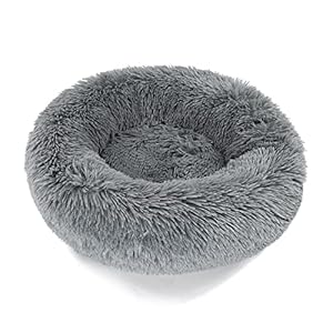 Plush Donut Dog Bed – Cozy and Comfortable Sleeping Solution for Small Dogs, Puppies, Cats Indoor (20”x20”, Grey)