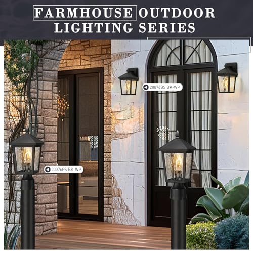 Image of zeyu 13.6 Inch Outdoor Light Fixture for Post, Exterior Post Light Fixtures for Patio, Die-Cast Aluminum with Water Ripple Glass, Black Finish, 20076PS BK-WP