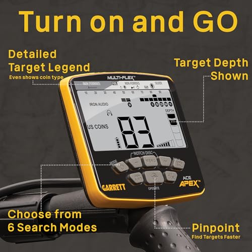 Garrett ACE Apex Metal Detector with 6x11 DD Multi-Flex Viper Search Coil, 20kHz