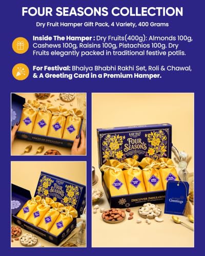 Image of Hyperfoods Rakhi For Bhaiya Bhabhi With Dry Fruits Rawfruit Four Seasons Collection 400g Rakhi Set For Brother and Bhabhi With Dryfruit Gift Hamper for Bhaiya Bhabhi