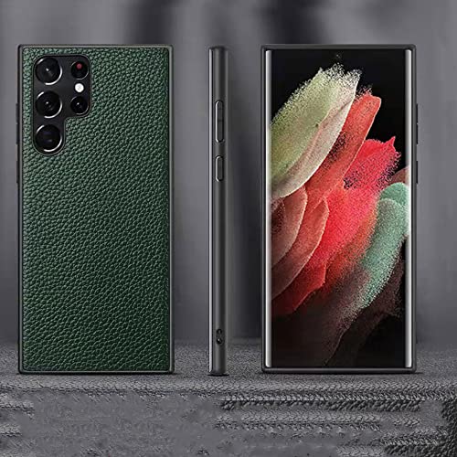 Coque de luxe lychee grain pour Samsung S22 protection arrière verte