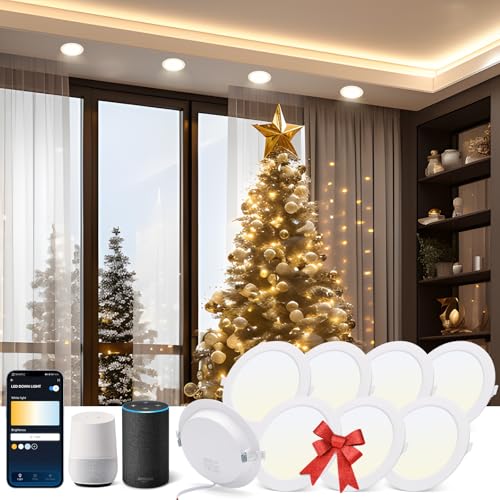 Aigostar 18 W inteligente Downlight LED, 8 Pack Luces para Alexa de 1765 LM Wi-Fi, Focos LED empotrada compatible con Alexa y Google Home, Regulable de luz cálida a blanca 3000-6500K, Φ190-200 mm