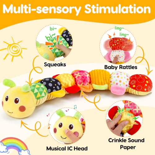 Image of Topsochir Baby Caterpillar Toys 0-3-6 Month Musical Stuffed Animal Plush Tummy Time Toy for Infant 6-12 Month Teething Sensory Toy with Crinkle Rattle Babies 0 2 3 4 5 6 Month Newborn Birthday Gifts