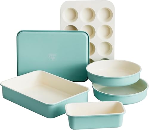 GreenLife Juego de 6 utensilios antiadherentes para hornear, sartenes de cerámica no tóxicas sin PFAS, aptos para lavavajillas y horno hasta 450 F,