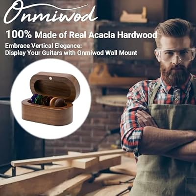 Onmiwod Guitar Pick Holder Set with 2 Color Wood Picks and 8 Celluloid Picks in 3 Thicknesses, Wooden Guitar Pick Case, Mini Jewelry Box, Guitar Music Accessories Gifts for Guitar Lover Player