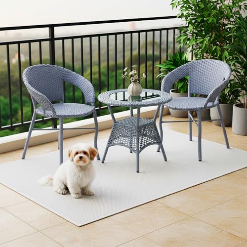 DEVOKO Aria Outdoor 3 Piece All Weather Wicker Patio Rattan Chair...
