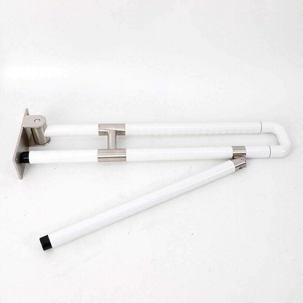 Asidero de pared para inodoro para personas mayores, con discapacidad, plegable, con luz nocturna, antideslizante, pasamanos para el cuarto de baño (75 cm), color blanco