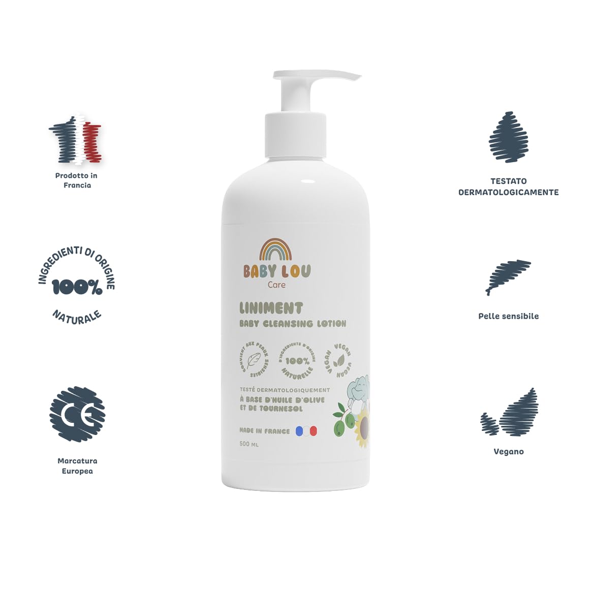 Linimento Bebè 2x500 ml Detergente Delicato Pelli Sensibili Naturale Vegan Francia