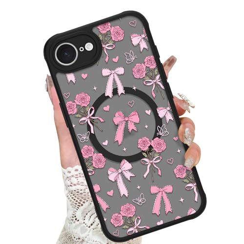 Image of KANGHAR Case for iPhone 16e /17e Bows Bouquet Pattern | [Compatible with Magsafe] Cute Flowers Florals Protective Magnetic Case for Girls Women Men