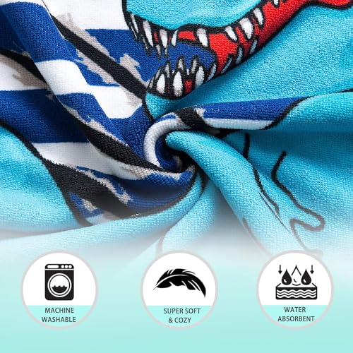 Image of Famyo Poncho Hooded Towel for Kids 1-7 Years | Quick Dry Kids Towel | Soft Lightweight Baby Wrap for Beach | 60 X 60Cm Toddler Pool Towel for Boys & Girls | Micro-Fiber Bath Towels | Cool Dino Blue