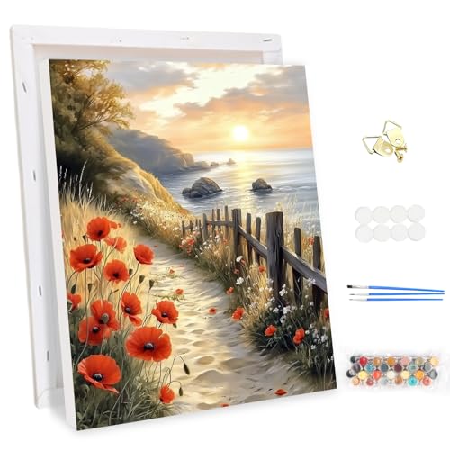 MEIYUDA Peinture par Numero Adulte avec Cadre Fleurs, Paysage Kit de Peinture à l'Huile sur Toile par Numéro, Débutants Peinture, Decoration Maison Cadeau...