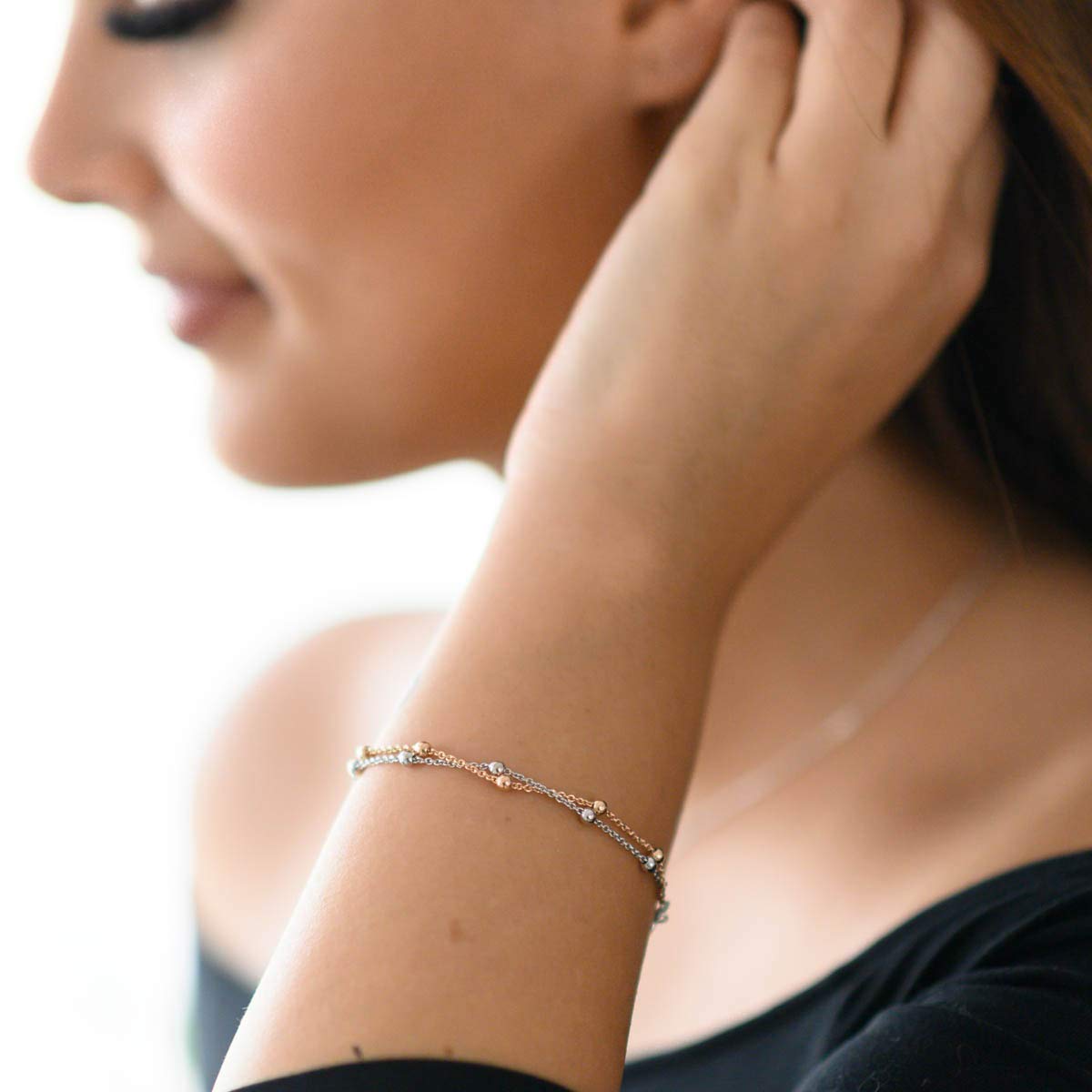 Damen Armkette Silber 925 bicolor - Kugel Armband 19 cm vergoldet SA-109 | Armkettchen mit Kugeln aus hautfreundlichem 925 Sterling Silber mit wasserfester Vergoldung von MATERIA by Matthias Wagner