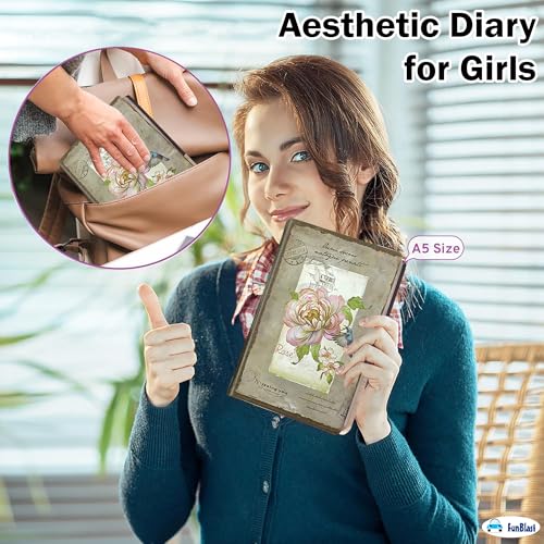 Image of FunBlast Aesthetic Diary for Girls - Kawaii Diaries, Stylish Diary, Notebooks Diary for School, Home, Office, Travel Diary & Notebook - A5 Size (114 Sheets, 228+ Pages) (Rose)