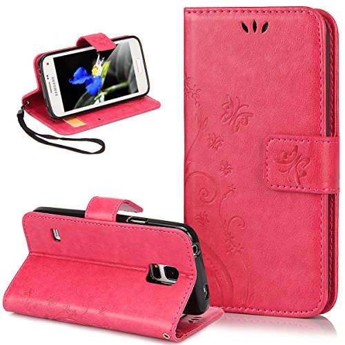 Galaxy S4 caso, NSSTAR de flores y mariposas de piel sintética con tapa plegable tipo cartera piel sintética con función atril de piel compartimentos para tarjetas de crédito soportes ID para Samsung Galaxy S4 i9500