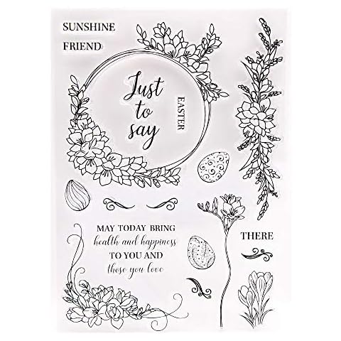 KWELLAM Happy Easter Flowers Corner Leaves Egg Words Sunshine Friend Clear Stamps for Card Making Decoration and DIY Scrapbooking 21030410 Cover