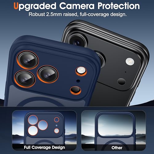 Image of Oterkin Magnetic for iPhone 17 Pro Max Case Matte, Full Camera Protection Compatible with MagSafe Frosted Translucent Shockproof Anti-Scratch Slim Fit Case Military Grade Protection (Dark Blue)