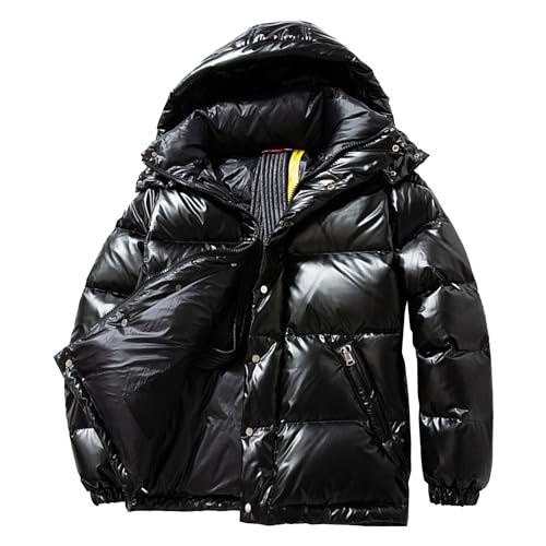 JEsilunmaMY Winter Coats for Men Thicken Shiny Puffer Jacket with Removable Hood Stand Collar Heavyweight Padded Puffy Coat
