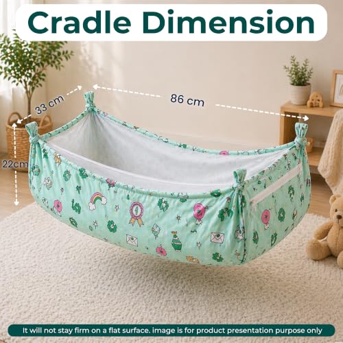 Image of Baby Cradle Khoya Cloth Poly Cotton Jhula Palna Fabric | For Newborn 0-3 Years, Breathable Hammock, Mosquito Net & Zipper, Washable Baby Swing, Up to 15 kg