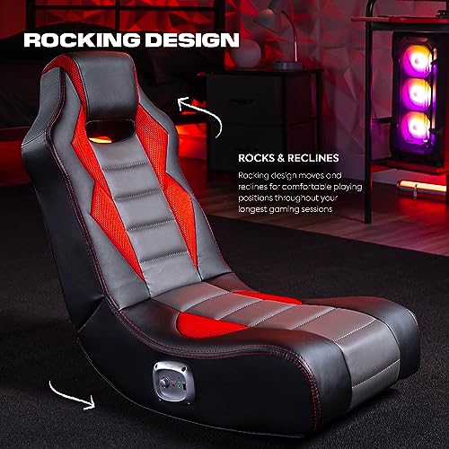 X Rocker Flash Floor Rocker Gaming Chair, Headrest Mounted Speakers, Integrated 2.0 Wired Audio System, Reclines, 5132401, 30.71\" x 16.54\" x 26.77\", Black, Gray, and Red