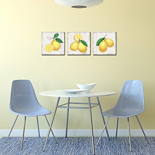 Sechars 3 Piece Kitchen Wall Art Vintage Lemon Pictures Art Prints Still Life Fruit Painting Artwork For Dining Room Bar Decor Framed Ready To Hang Each Panel 12X12 Inches #TOP3